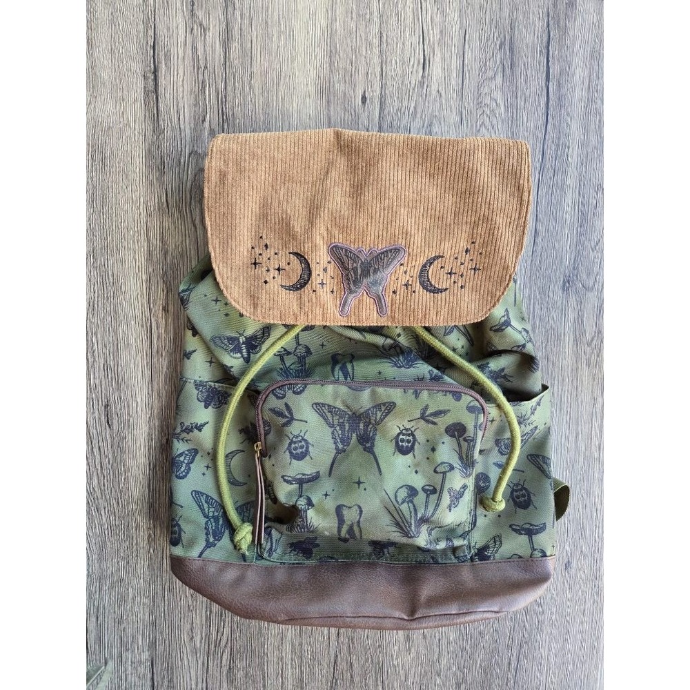 Moth Mushroom Print Backpack Goblincore Cottagecore Fairycore Corduroy Bioworld